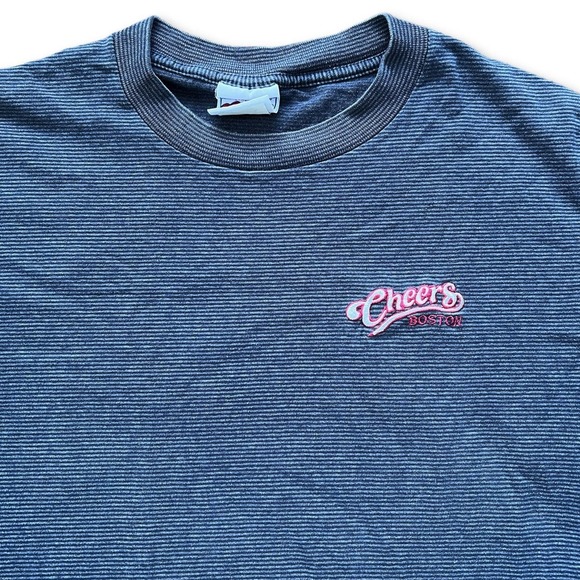 Vintage 90s Cheers Boston Striped Blue T-shirt Large - Picture 1 of 8